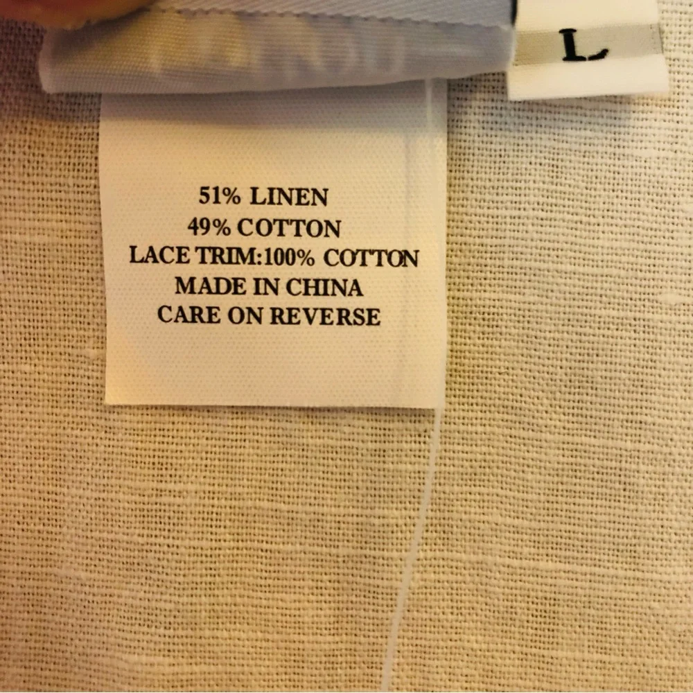 NEW Hot Cotton Linen Top Size Large White Crochet Lagenlook 3/4 Sleeves - Picture 4 of 7